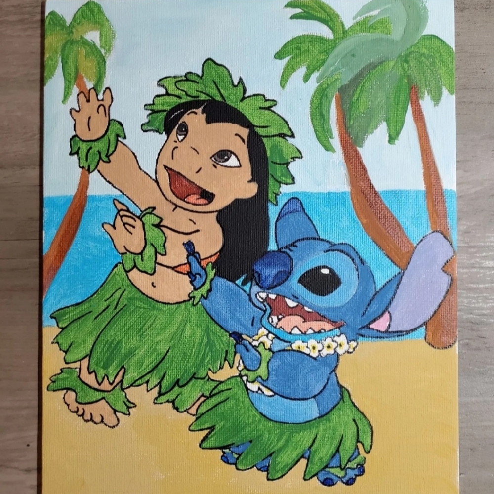 8 x 10 Hula Lilo & Stitch Painting